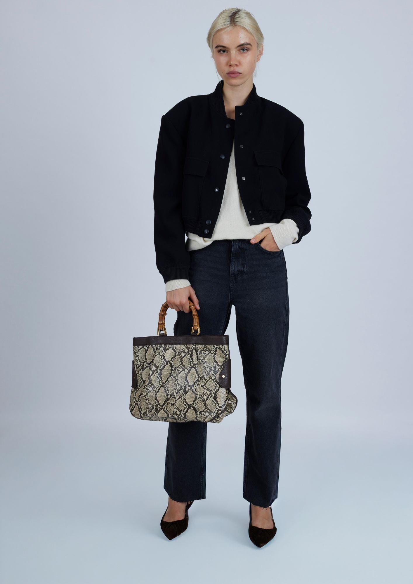 Bolso Medium Tote Snake Beige