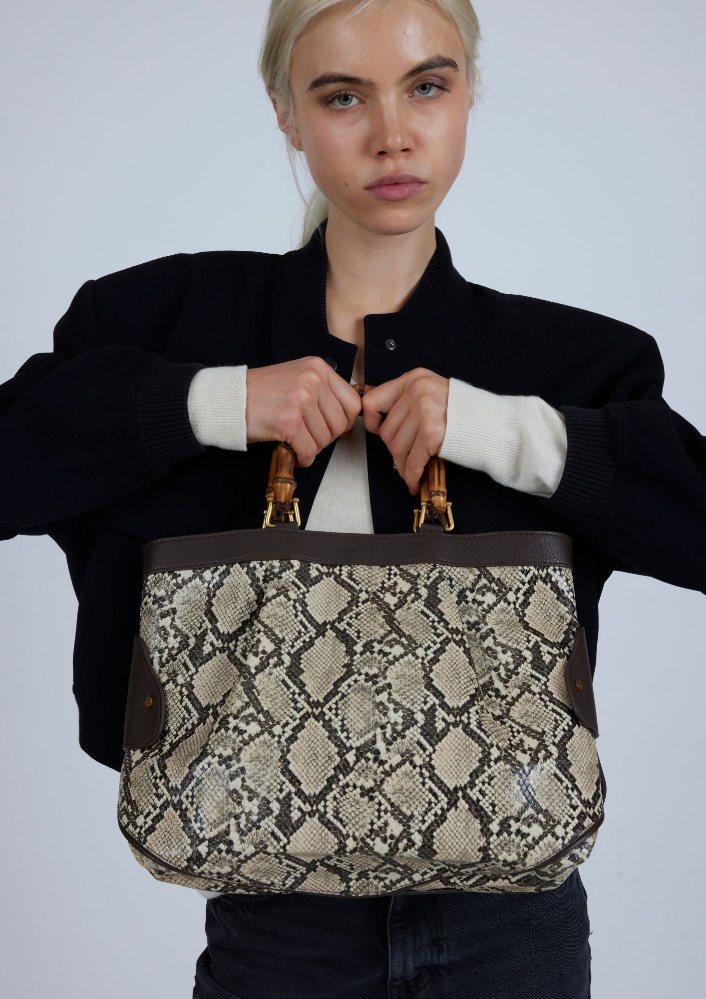 Bolso Medium Tote Snake Beige