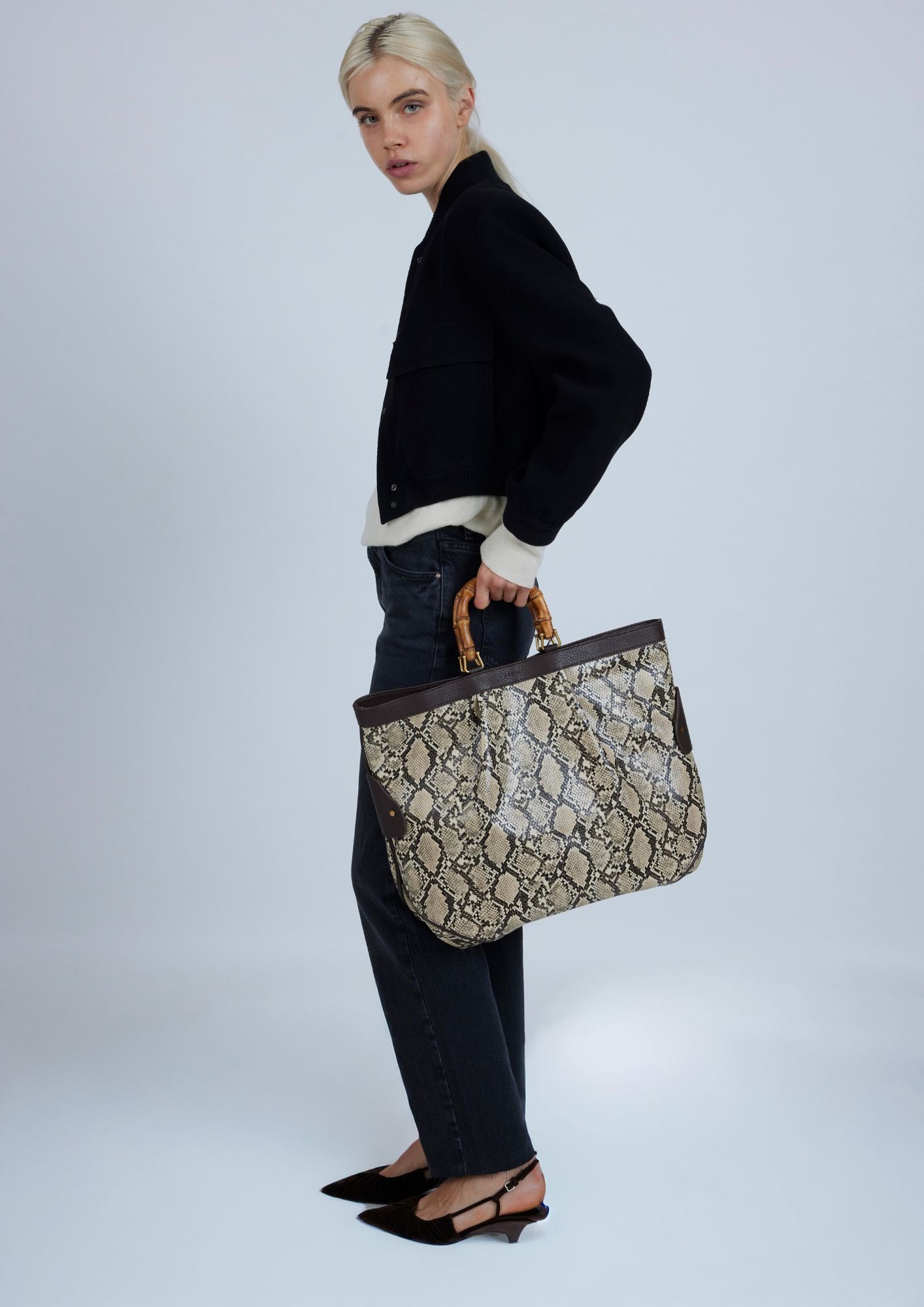 Bolso Large Tote Snake Beige