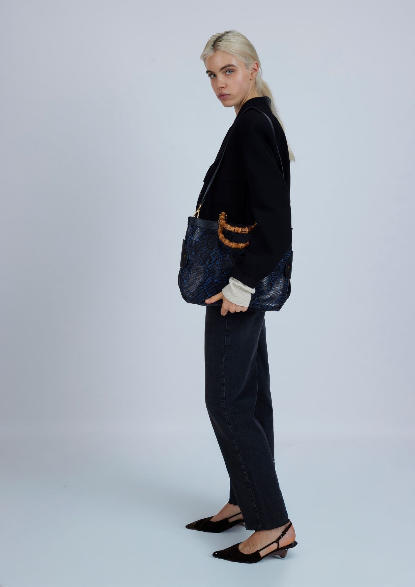 Bolso Medium Tote Snake Navy