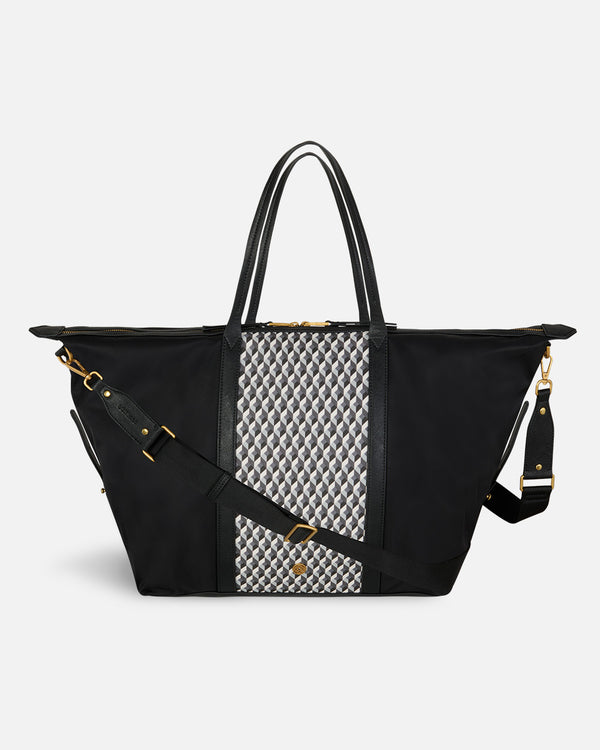 Bolso shopper grande negro con patrón geométrico Lonbali