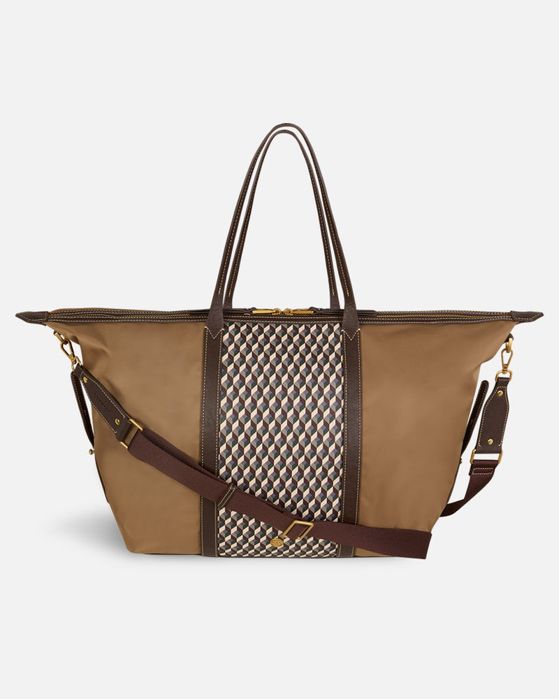 Large Lonbali shopper bag Lonbali geometric pattern in light brown with handle