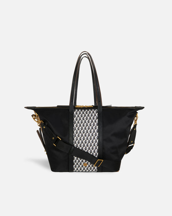 Bolso shopping XL negro con asa y estampado geométrico Lonbali