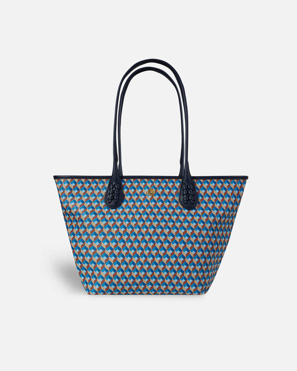 shopping bag shopping blue, brown, and yellow pattern Lonbali