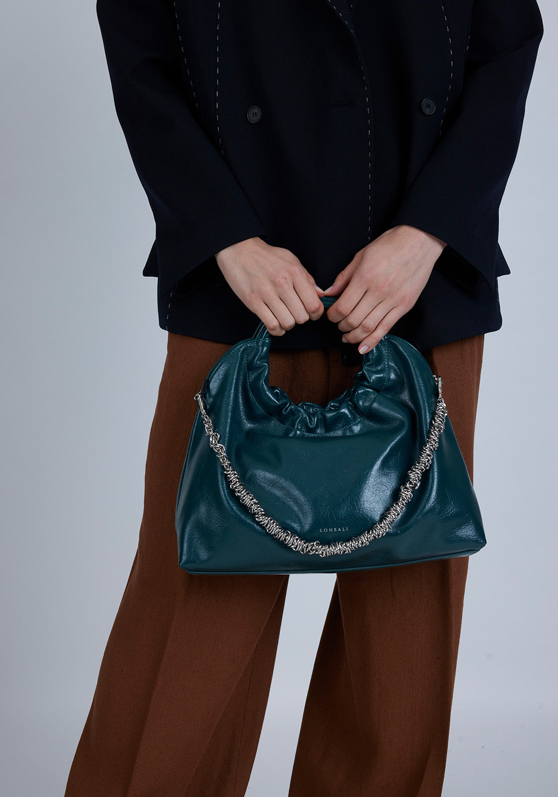 Borsa a mano da donna Lonbali pelle verde acquamarina