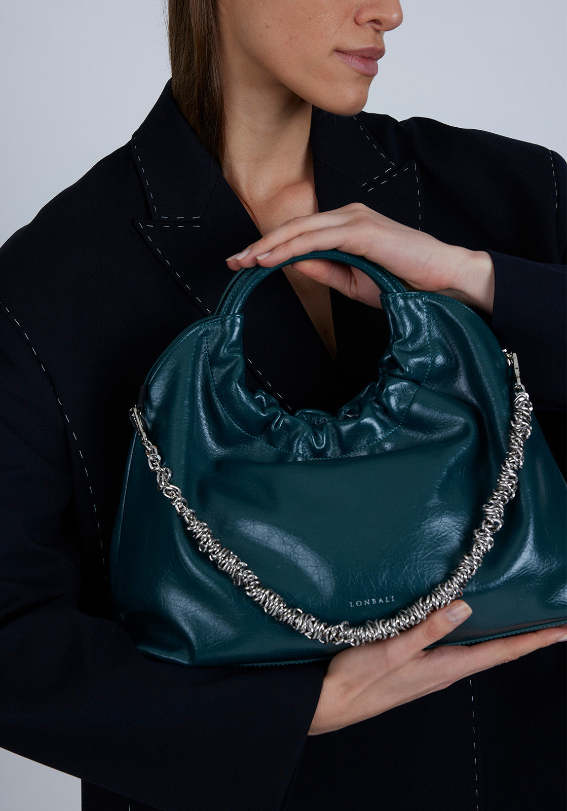 Borsa a mano Lonbali pelle verde acquamarina