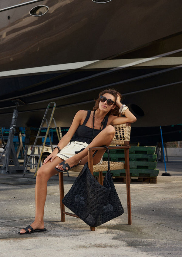 Lena Black Raffia Bag
