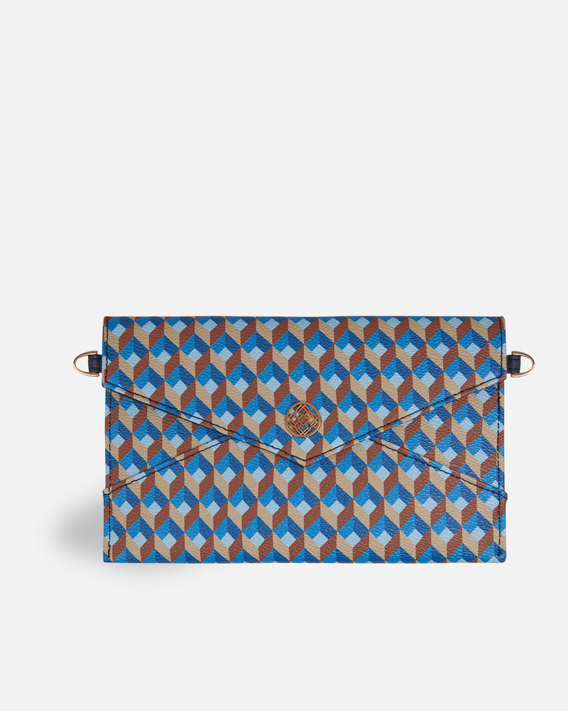 Cartera billetera para mujer con estampado geométrico azul, marrón y amarillo Lonbali