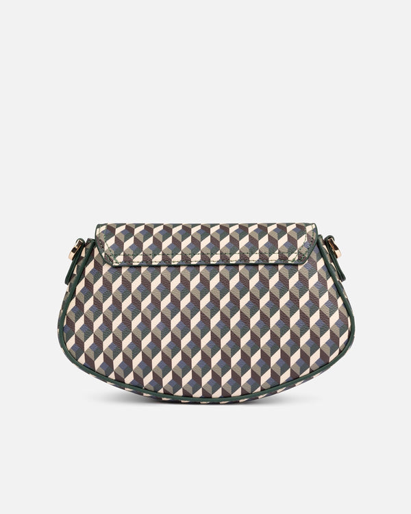 Bolso compacto Lonbali con diseño geométrico en blanco, marrón y verde