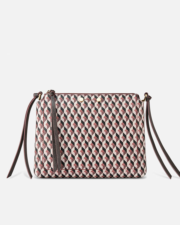 Bolso cruzado con diseño geométrico negro, rojo y blanco Lonbali