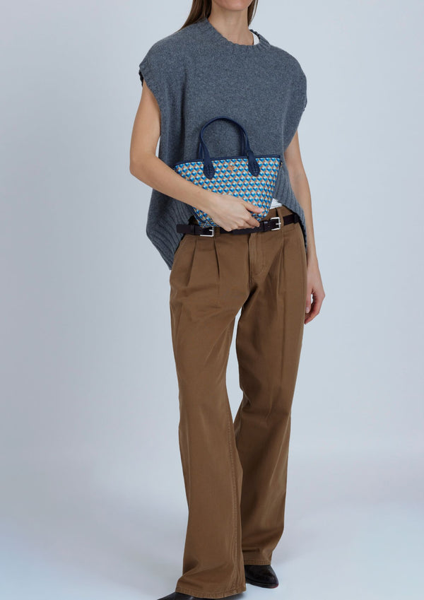 Minibolso shopper Lonbali con patrón azul, marrón y amarillo