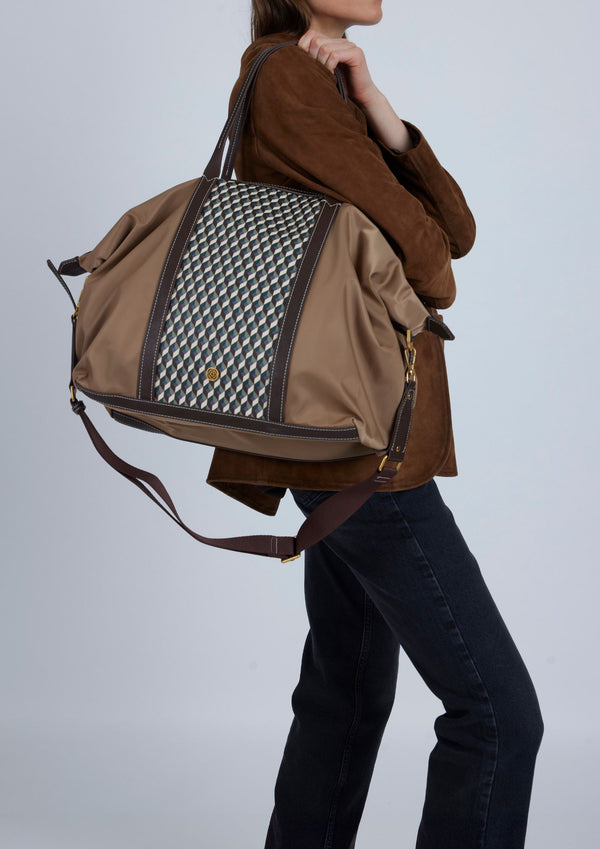 Bolso shopper grande Lonbali en marrón claro con patrón geométrico