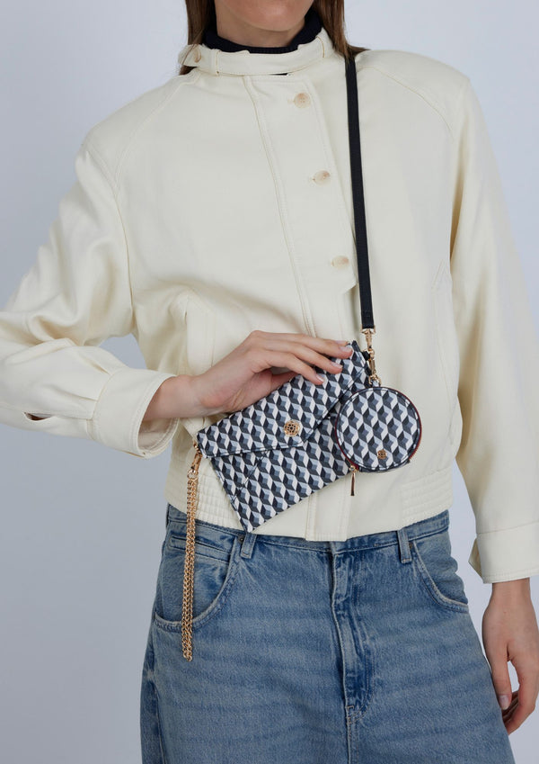 Monedero para mujer con estampado geométrico blanco y negro Lonbali