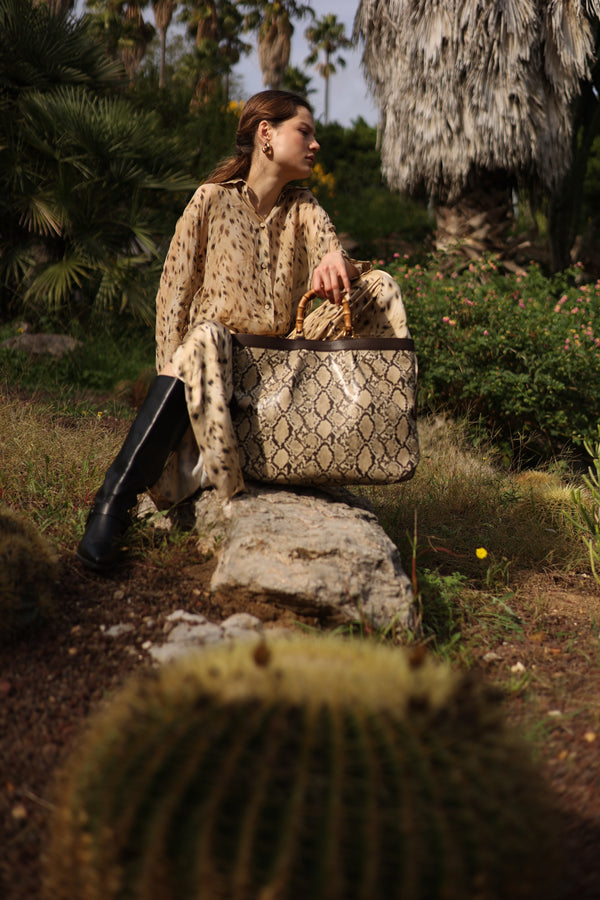 Bolso Large Tote Snake Beige