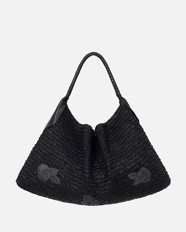 Lena Black Raffia Bag
