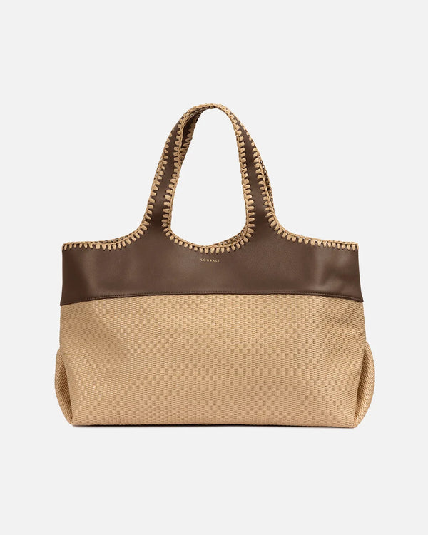 Leblon Raffia Tote (Large, Brown)