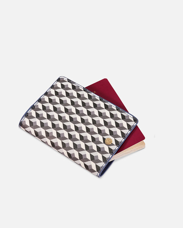 Funda de pasaporte Lonbali con patrón geométrico blanco y negro