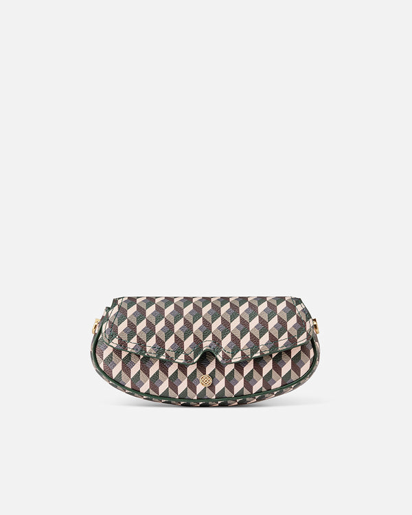 Lonbali glasses case with white, green, and brown geometric design