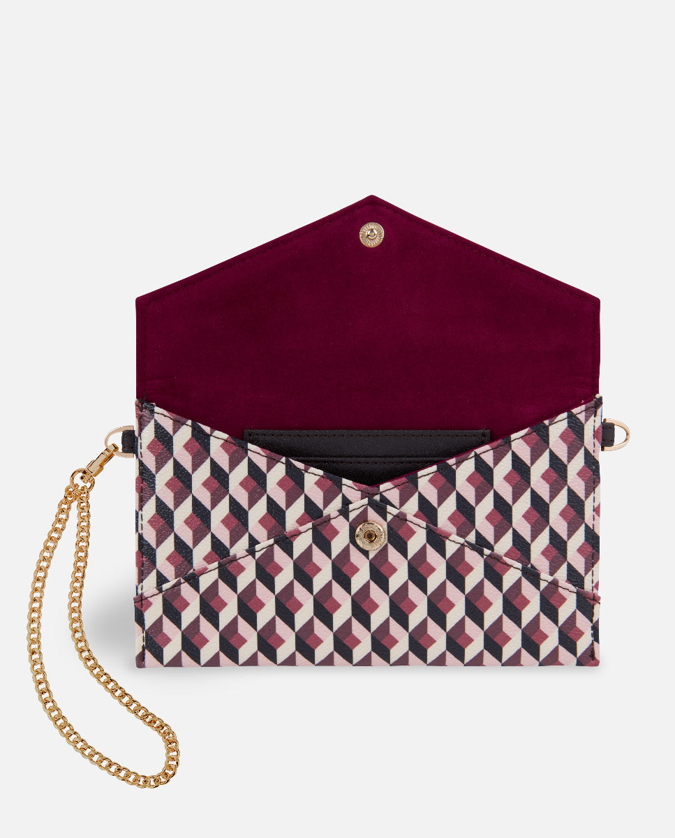 cartera xxl estampado geométrico para mujer con cadena dorada