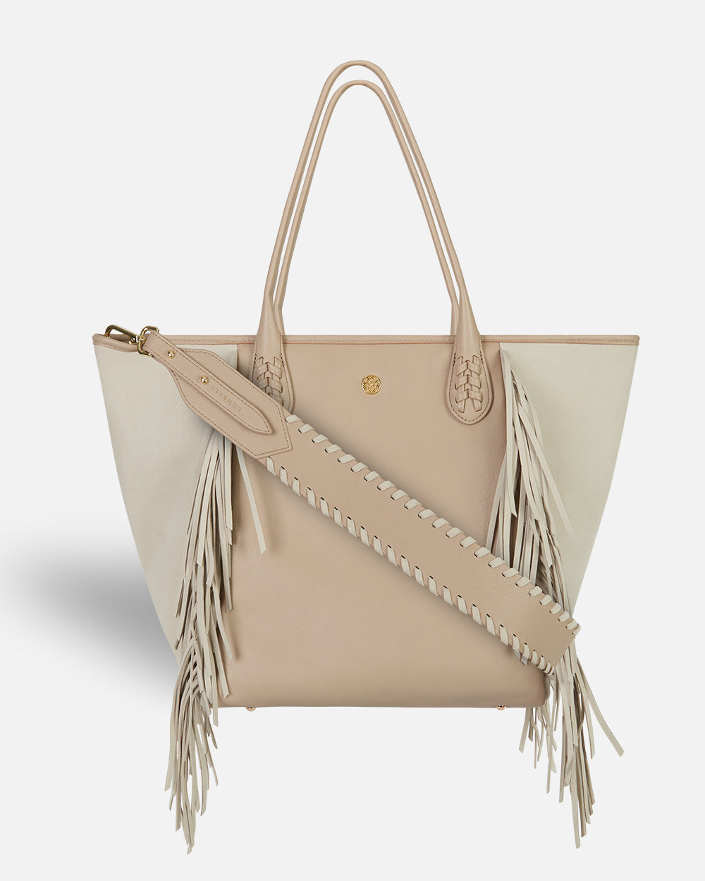 bolso beige shopping con bandolera a juego