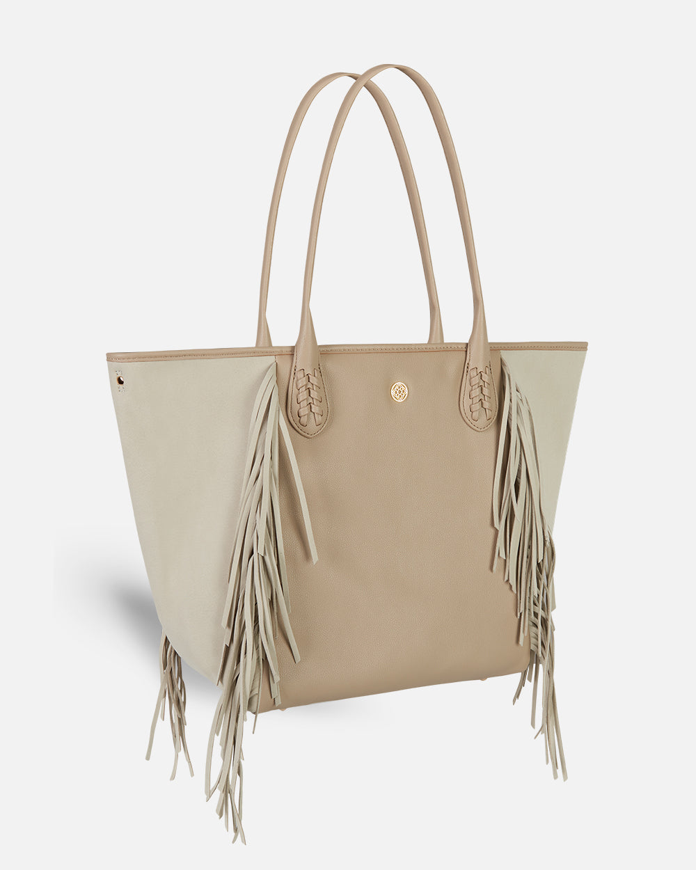 Bolso con flecos beige tipo shopper