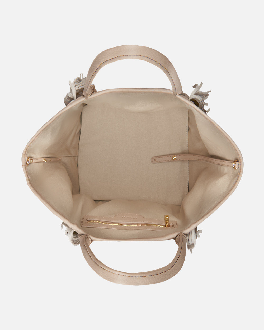 interior de bolso shopper beige con bandolera