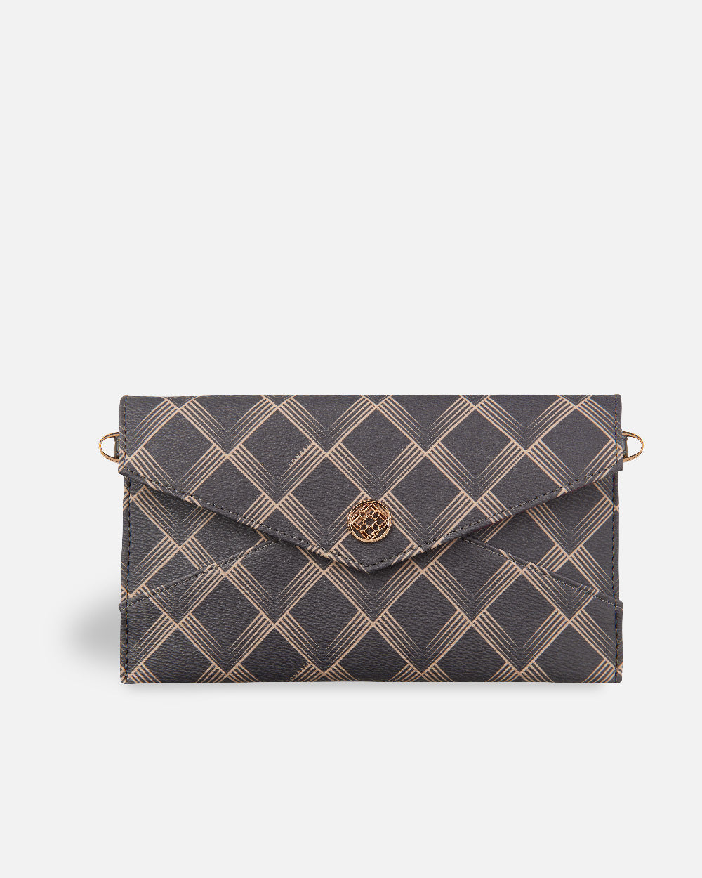 cartera de mano XXL con estampado geométrico marrón y negro para mujer