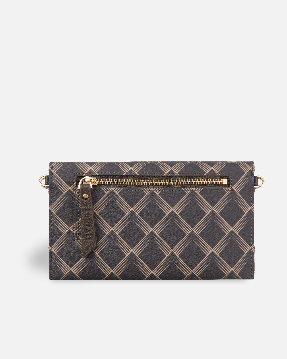 cartera de mano XXL con estampado geométrico marrón y negro para mujer con cremallera trasera