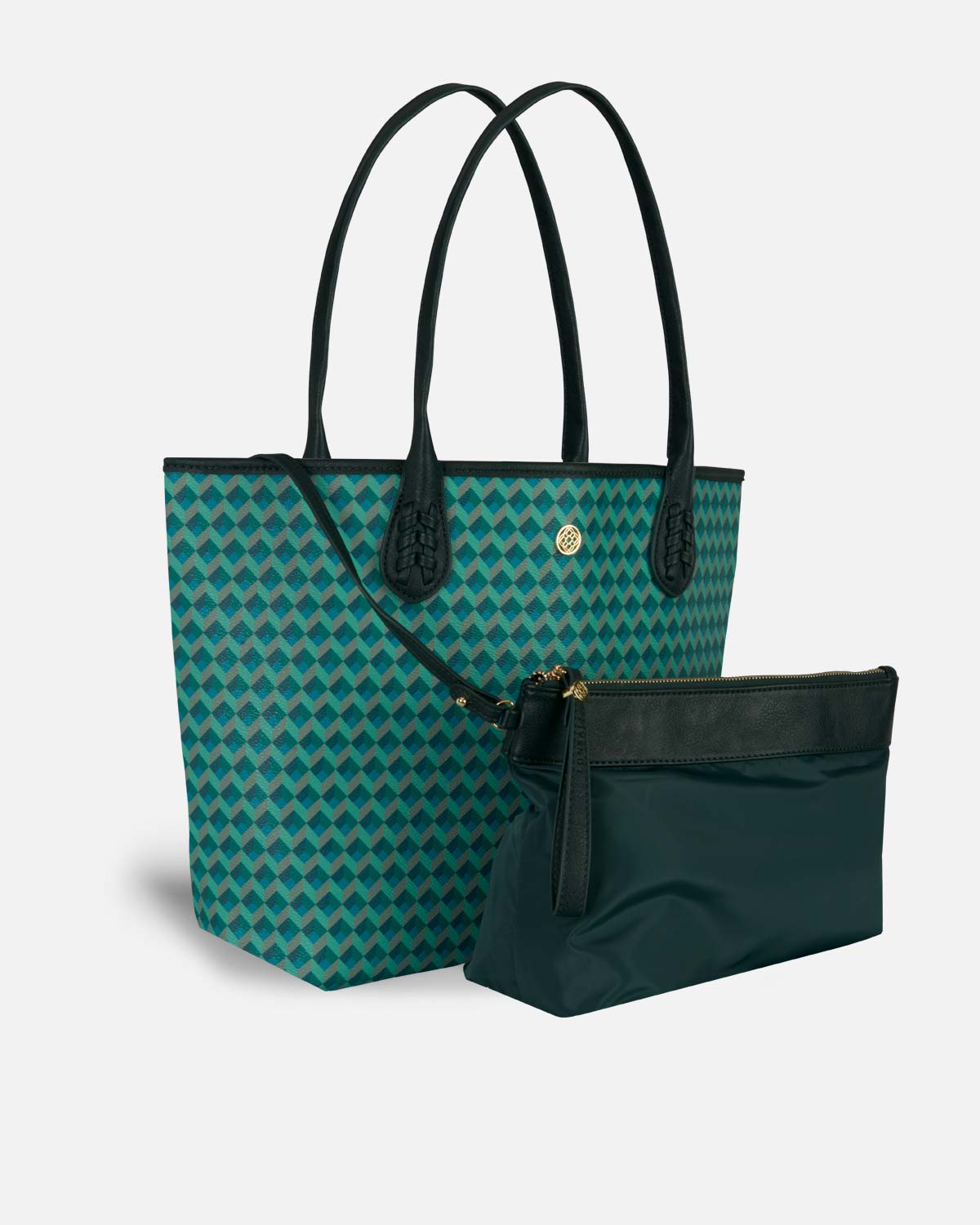 Bolso tipo shopper verde con neceser para mujer a juego