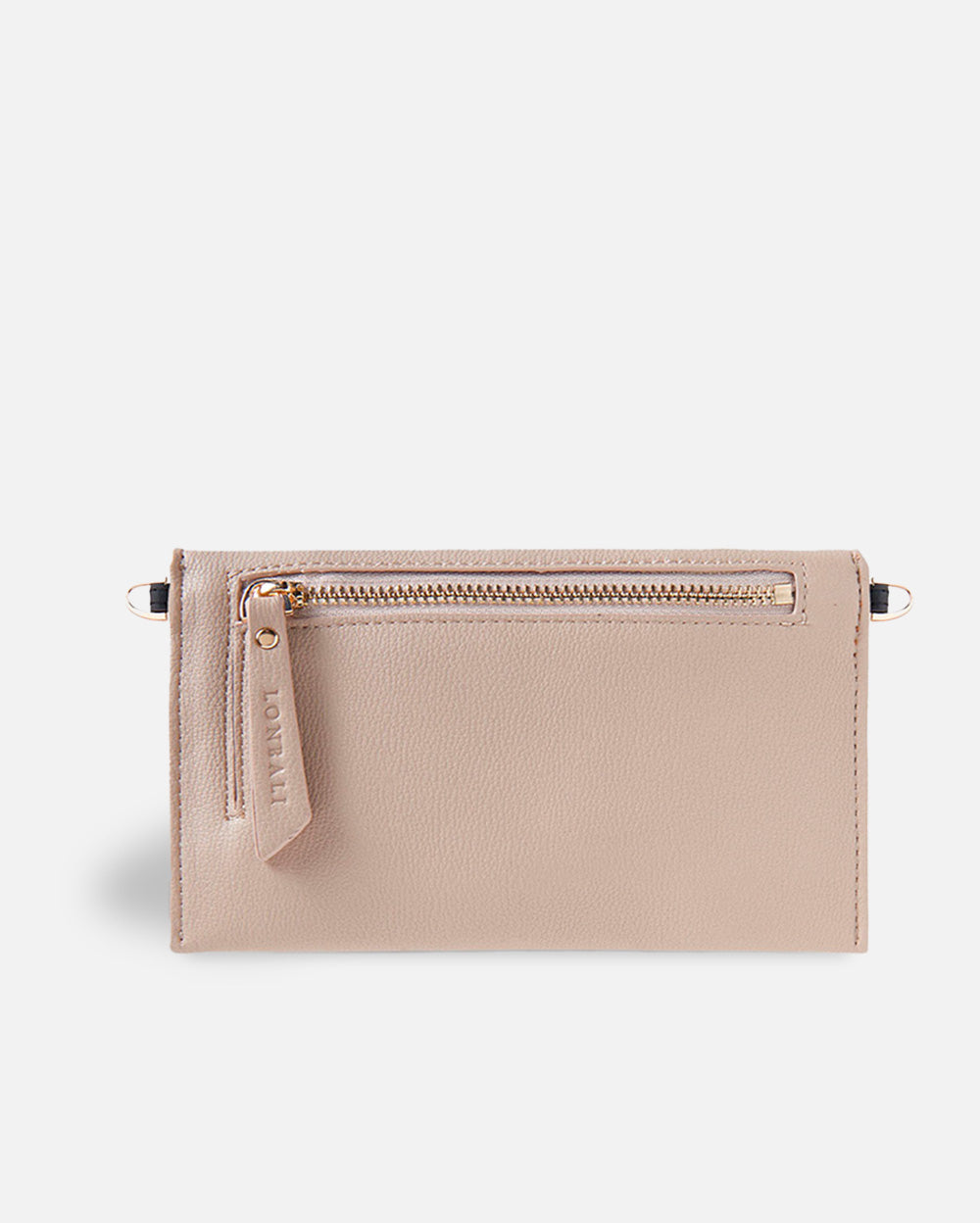bolso bandolera beige con cierre de botón para mujer trasera
