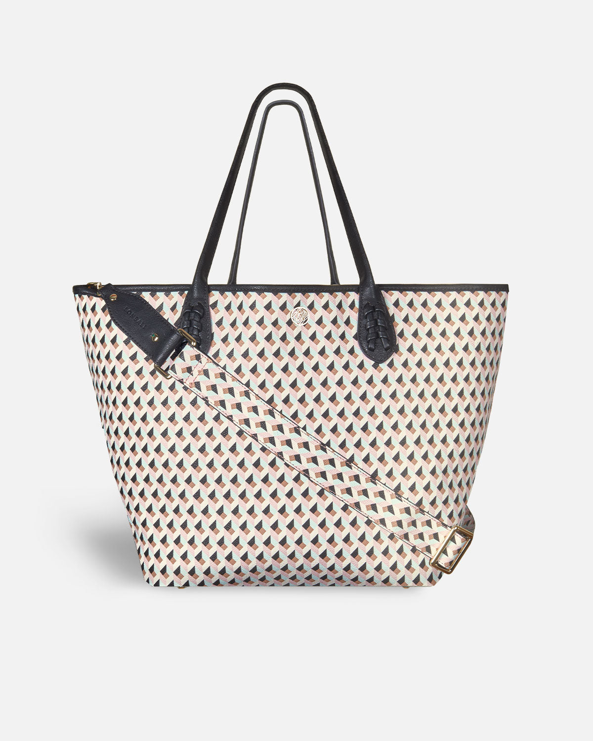 Bolso shopper estampado geométrico sweet y bandolera a juego