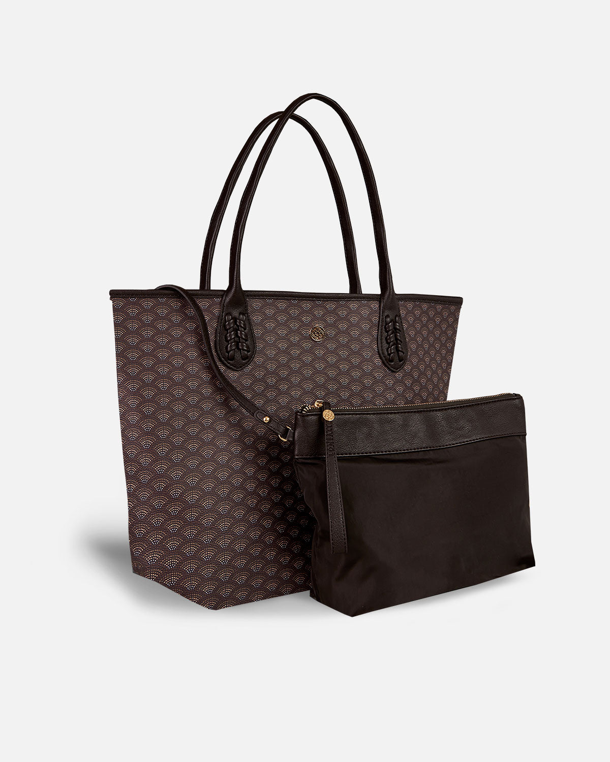 Bolso shopper en marrón con neceser a juego