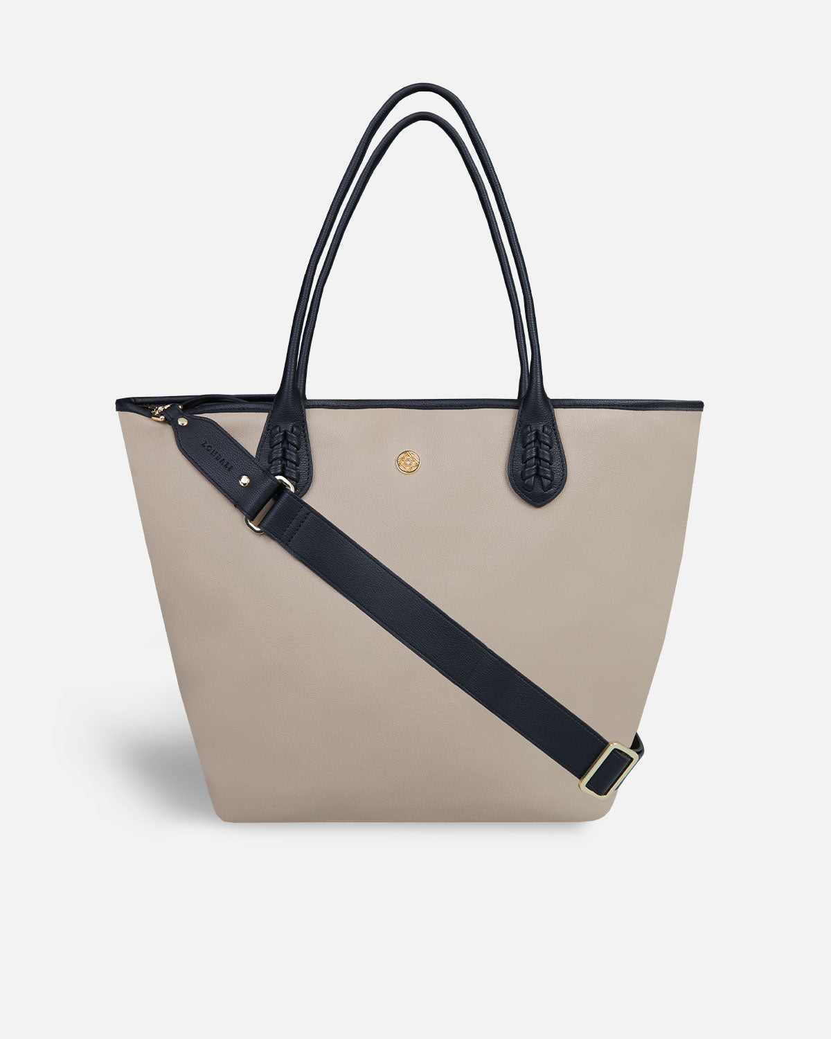 Bolso shopper beige con bandolera negra a juego