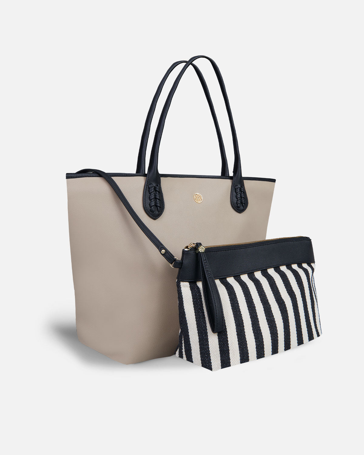 Bolso shopping en beige con neceser de mujer a juego