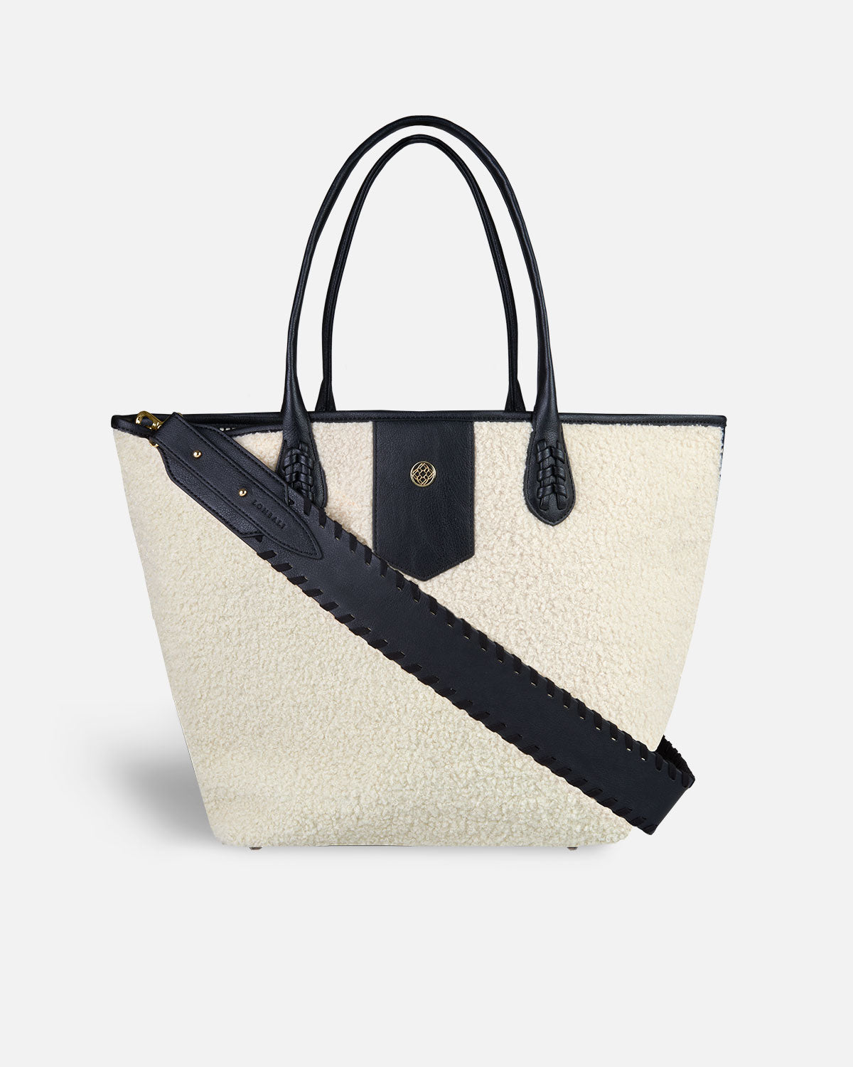 Bolso shopper blanco con bandolera negra Lonbali