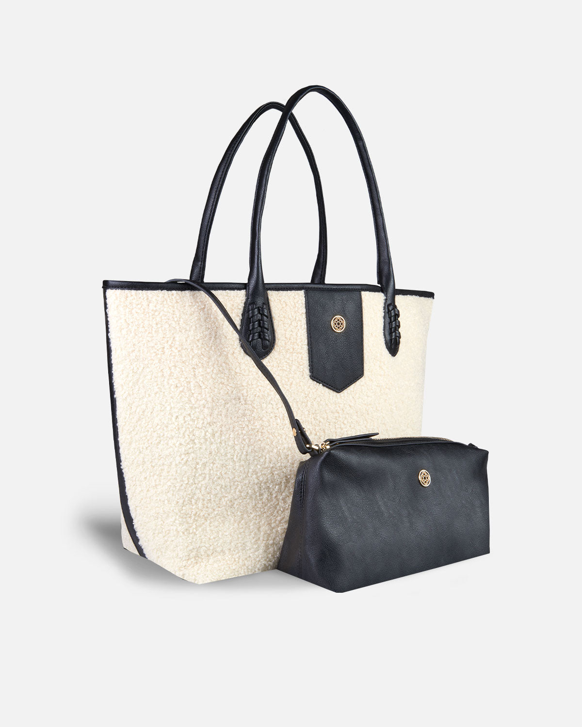 Bolso shopping blanco con neceser negro a juego con las asas