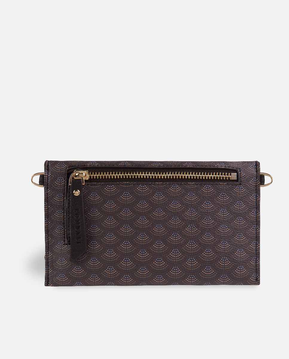 Cremallera trasera de cartera estampada XXL marrón para mujer