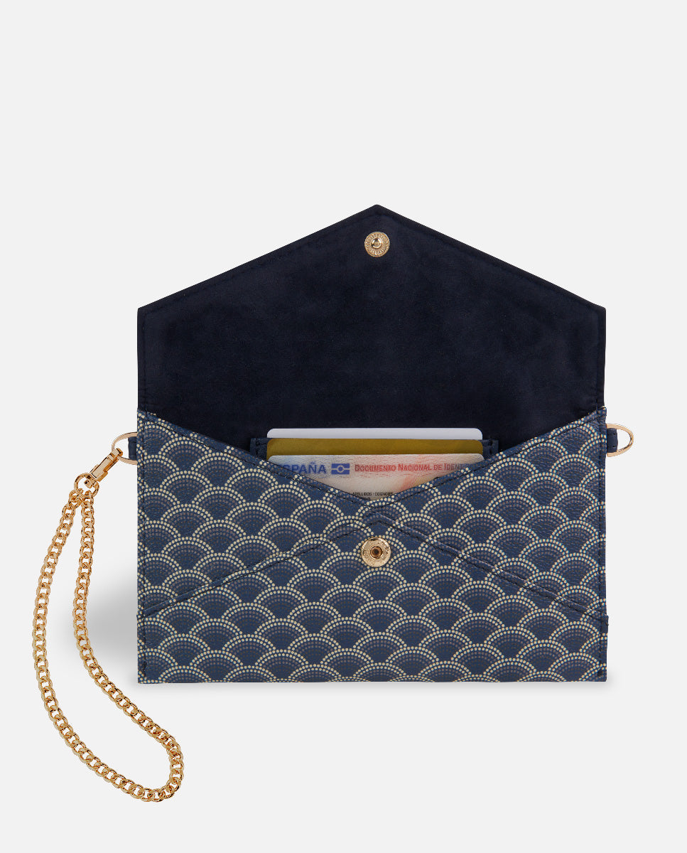 cartera XXL azul con bandolera para mujer con cadena dorada