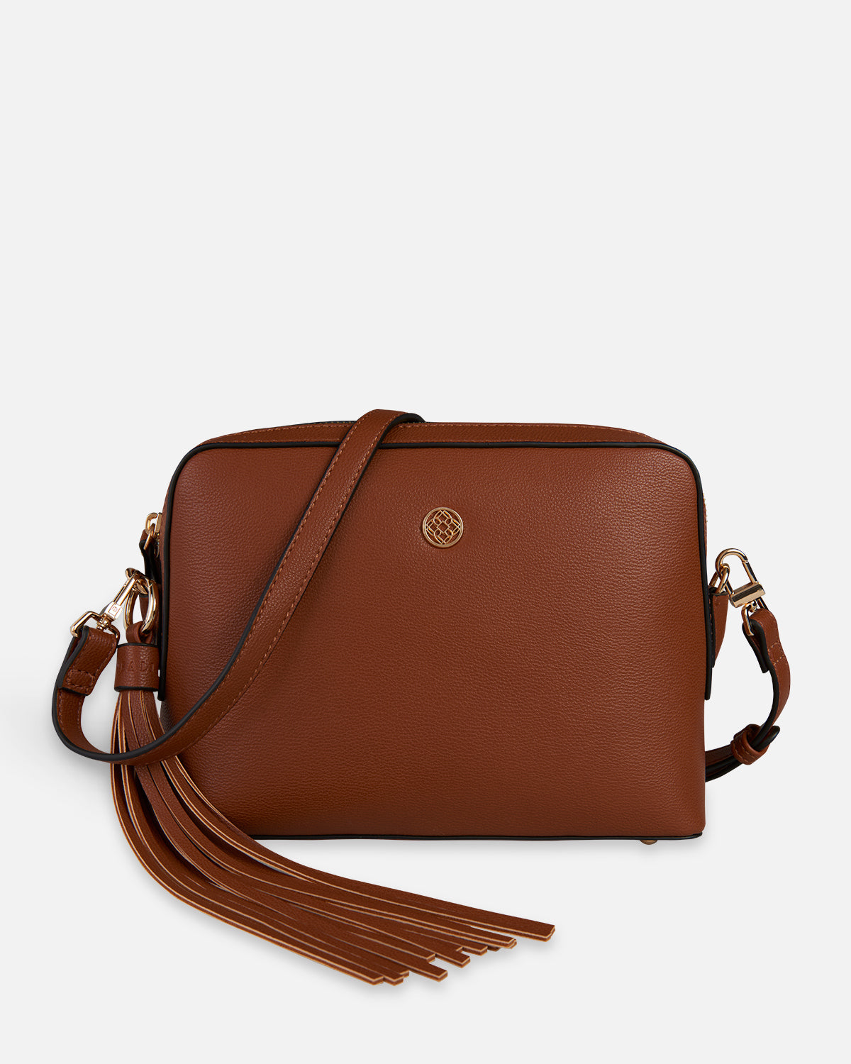 bolso bandolera marron camel con fleco cremallera