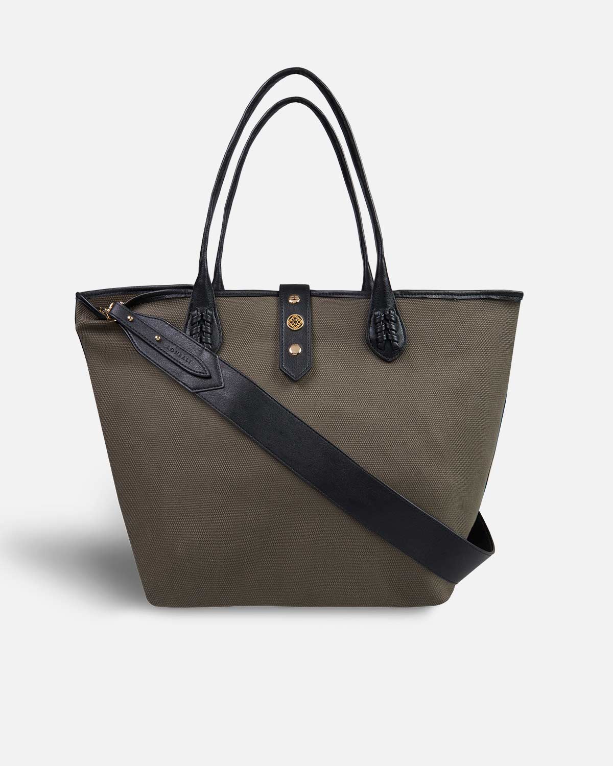 Bolso shopper caqui con asa negra