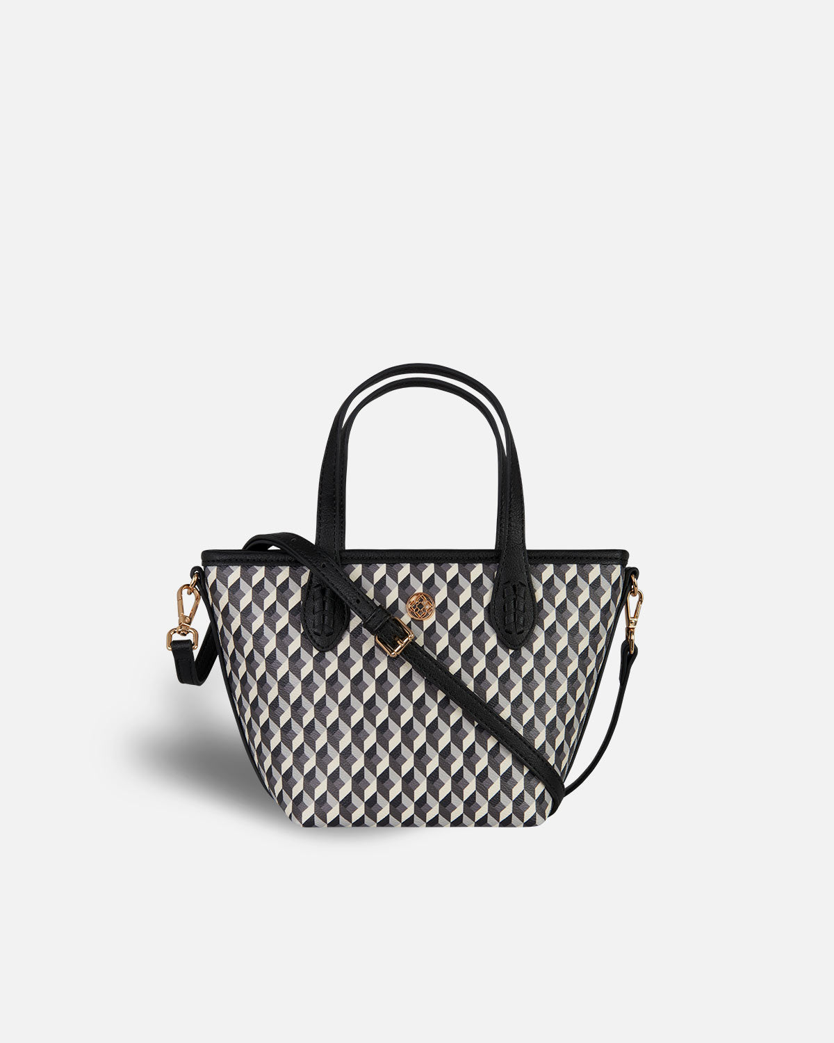 Bolso shopper mini estampado geométrico con bandolera y asa