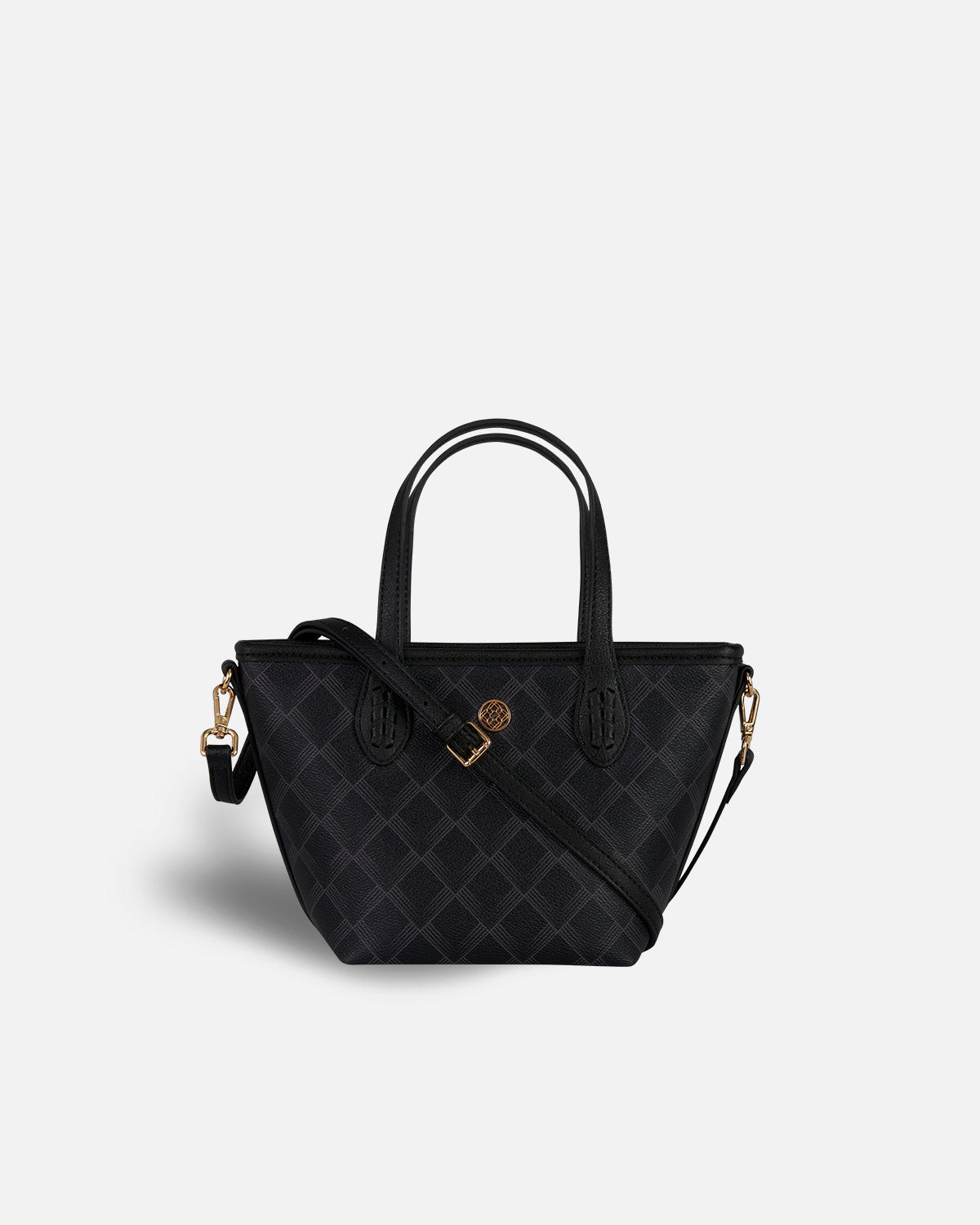 bolso shopper pequeño kensington negro con asa y detalles dorados